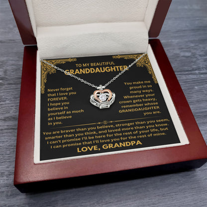 To My Granddaughter Necklace – Grandpa’s Gift for Granddaughter’s Birthday Graduation – Crown Pendant Necklace