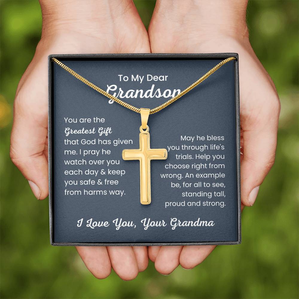 To Dear My Grandson - You are the greatest gift - Gift for Grandson from Grandma - Artisan Cross Necklace