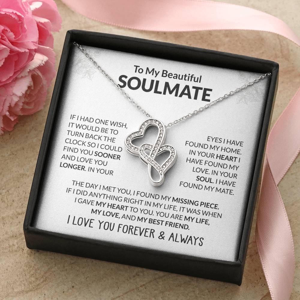 To My Beautiful Soulmate Necklace - Romantic Necklace Gift for Her for Valentine’s Day & Special Occasions - Heart-to-heart Pendant Necklace