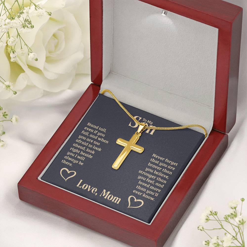 To My Son - Gift for Son from Mom - You are braver than you believe - Artisan Cross Necklace