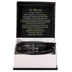 Cross Leather Bracelet for Son, Faith Jewelry, Inspirational Birthday Gift for Him, To My Son