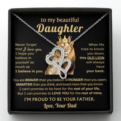 To My Daughter Necklace - Best Surprise Gift for Daughter from Dad for Graduation, Birthday & Christmas - Heart-to-heart Pendant Necklace