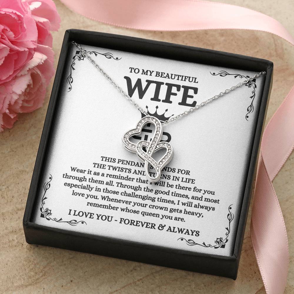 To My Beautiful Wife Necklace - Best Loving Jewelry Gift for Valentine’s Day, Anniversaries & Romantic Surprises - Heart-to-heart Pendant Necklace