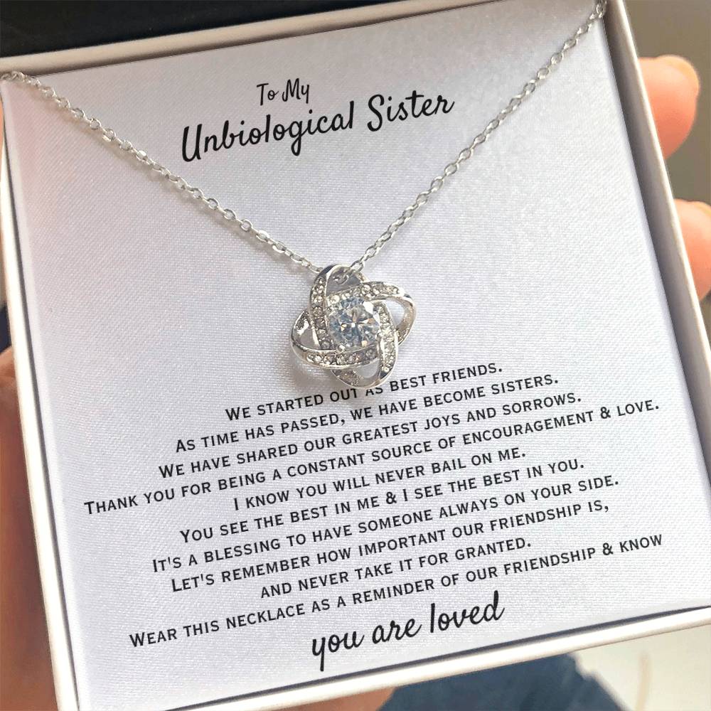 To My Unbiological Sister - You are loved - Gift for Bonus Sister - Love Knot Necklace