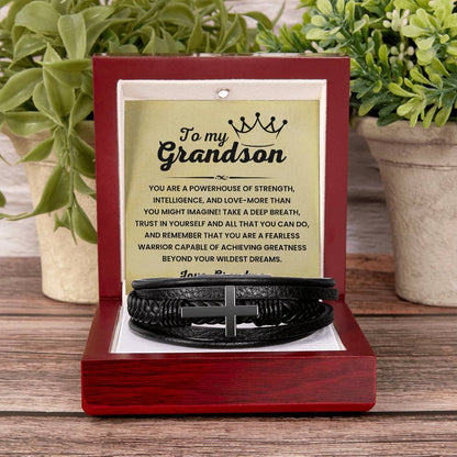 To My Grandson – Graduation, Holiday Gift from Grandma – Men's Cross Bracelet