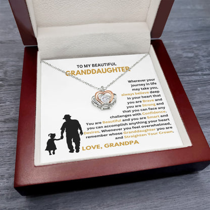 To My Granddaughter Necklace – Graduation & Christmas Gift from Grandpa – Crown Pendant Necklace