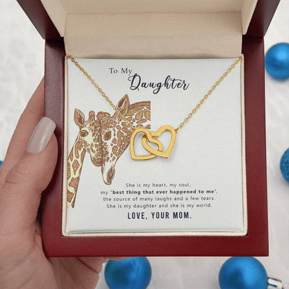 To My Daughter Necklace - Sentimental Jewelry Gift from Mom for Graduation & Life Achievements - Interlocking Hearts Necklace
