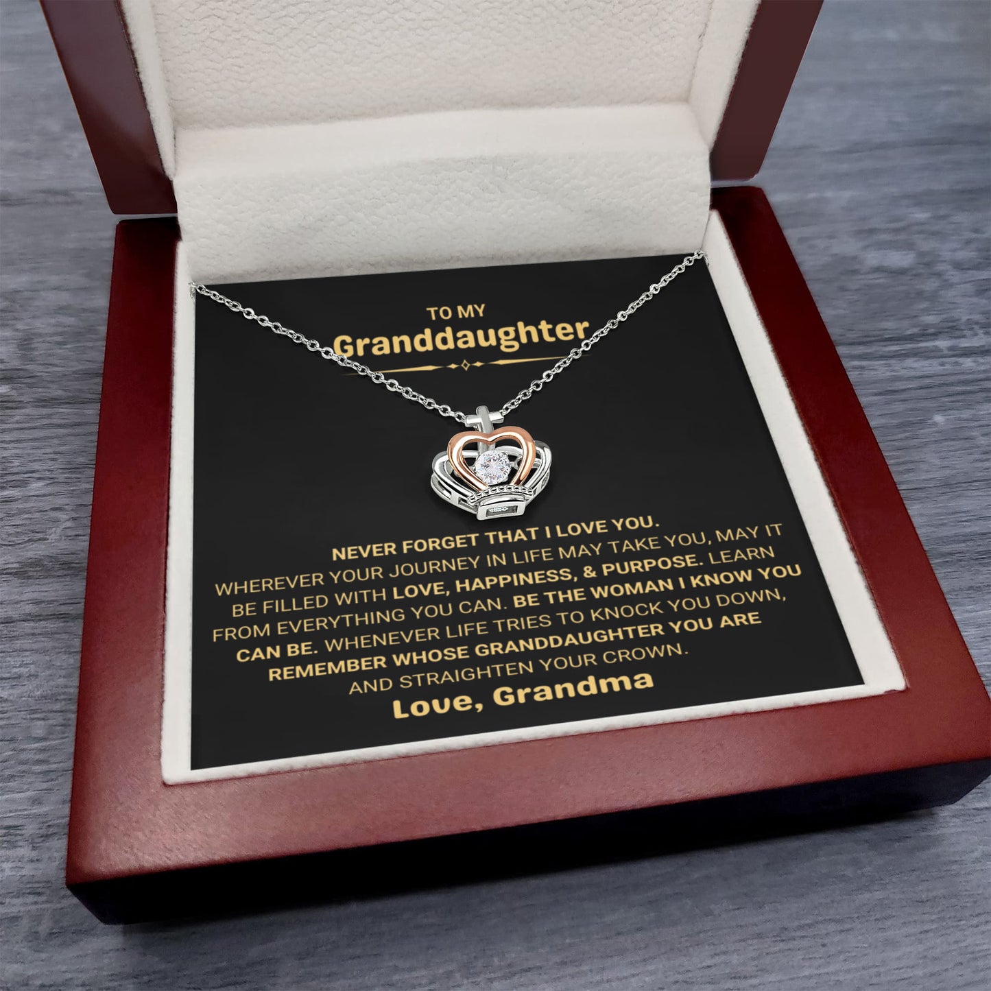 To My Granddaughter Necklace – Holiday Graduation Gift for Granddaughter from Grandma – Crown Pendant Necklace