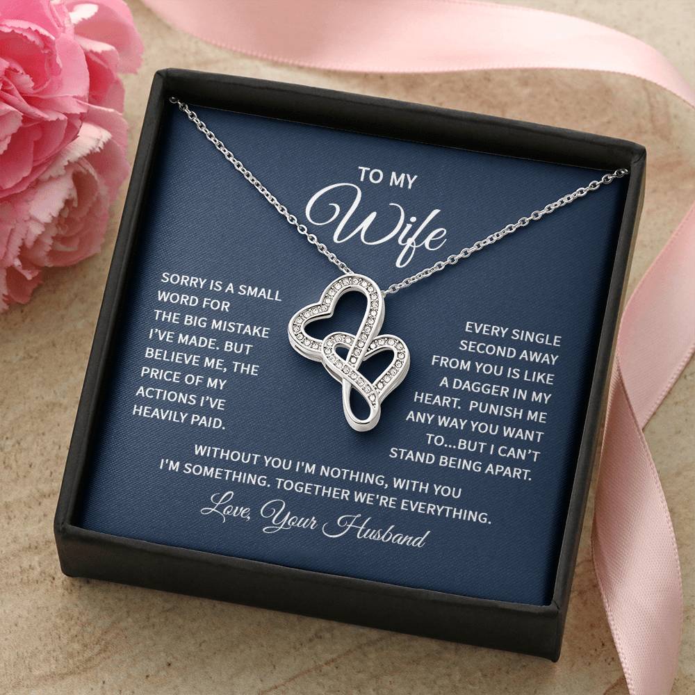 To My Wife Necklace - Perfect Romantic Surprise from Husband for Anniversary, Birthday & Valentine’s Day - Heart-to-heart Pendant Necklace