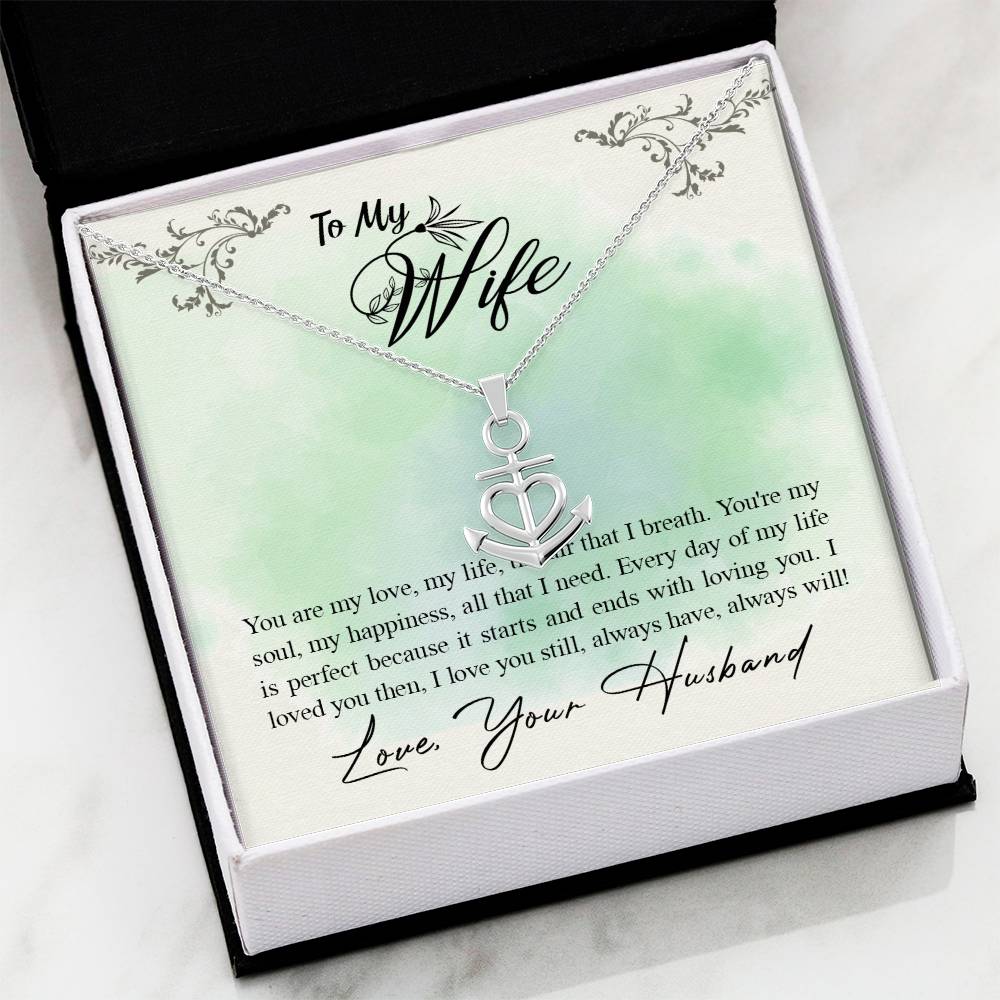 To My Wife Necklace - Best Loving Jewelry Gift for Valentine’s Day, Anniversaries & Romantic Surprises - Anchor Pendant Necklace