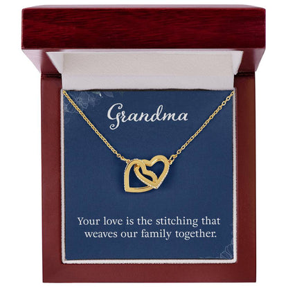 Grandma - Your love is the stitching - Gift for Grandmother - Interlocking Hearts Necklace