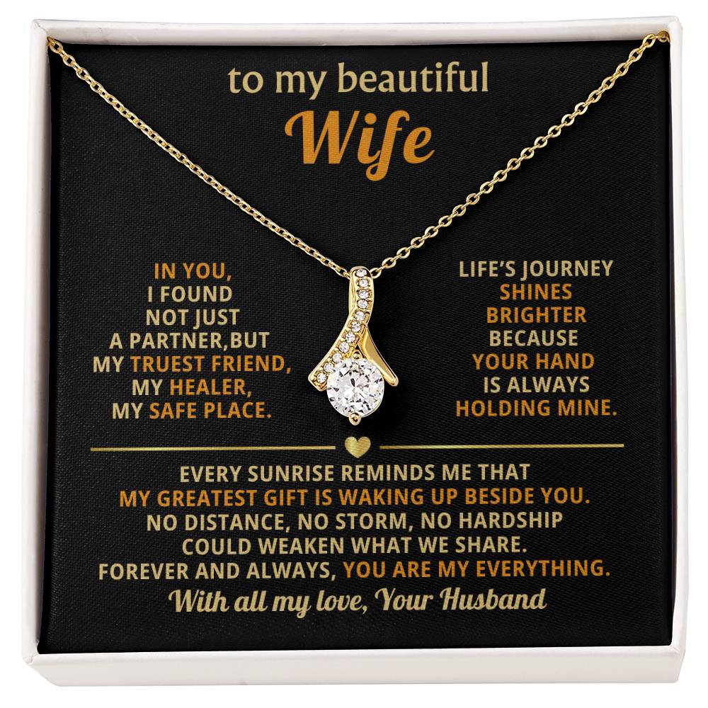 To My Beautiful Wife Necklace - Sentimental Birthday Gift from Husband, Romantic Jewelry for Valentine’s Day & Holidays - Alluring Beauty Necklace