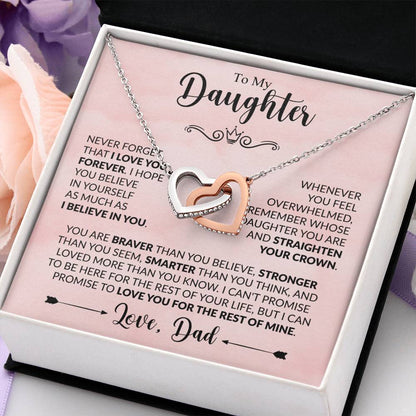 To My Daughter Necklace – Dad to Daughter Birthday Jewelry – Interlocking Hearts Necklace