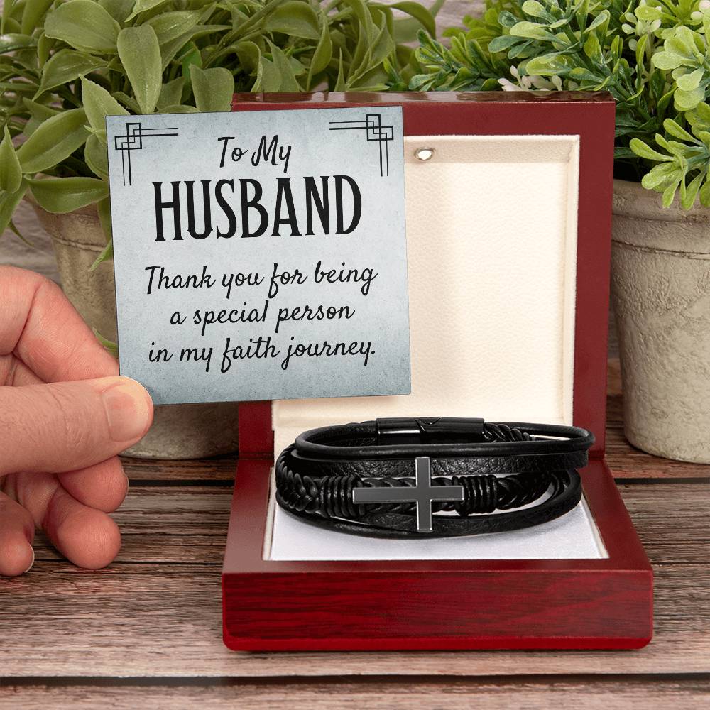 To My Husband - Gift for Husband from Wife - Men's Cross Bracelet