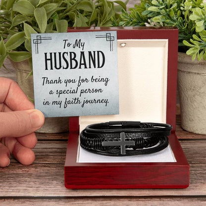 To My Husband - Gift for Husband from Wife - Men's Cross Bracelet