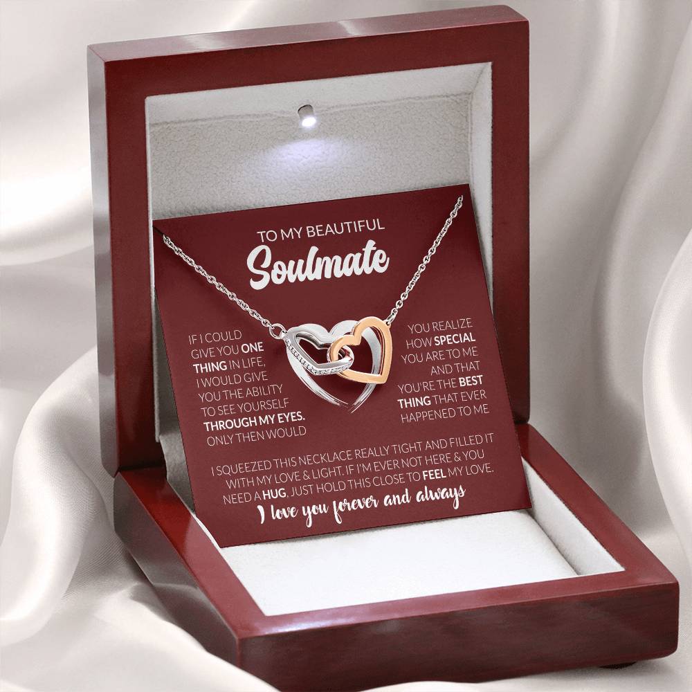 To My Beautiful Soulmate Necklace - Soulmate Gift for Her for Holiday Celebrations & Romance - Interlocking Hearts Necklace
