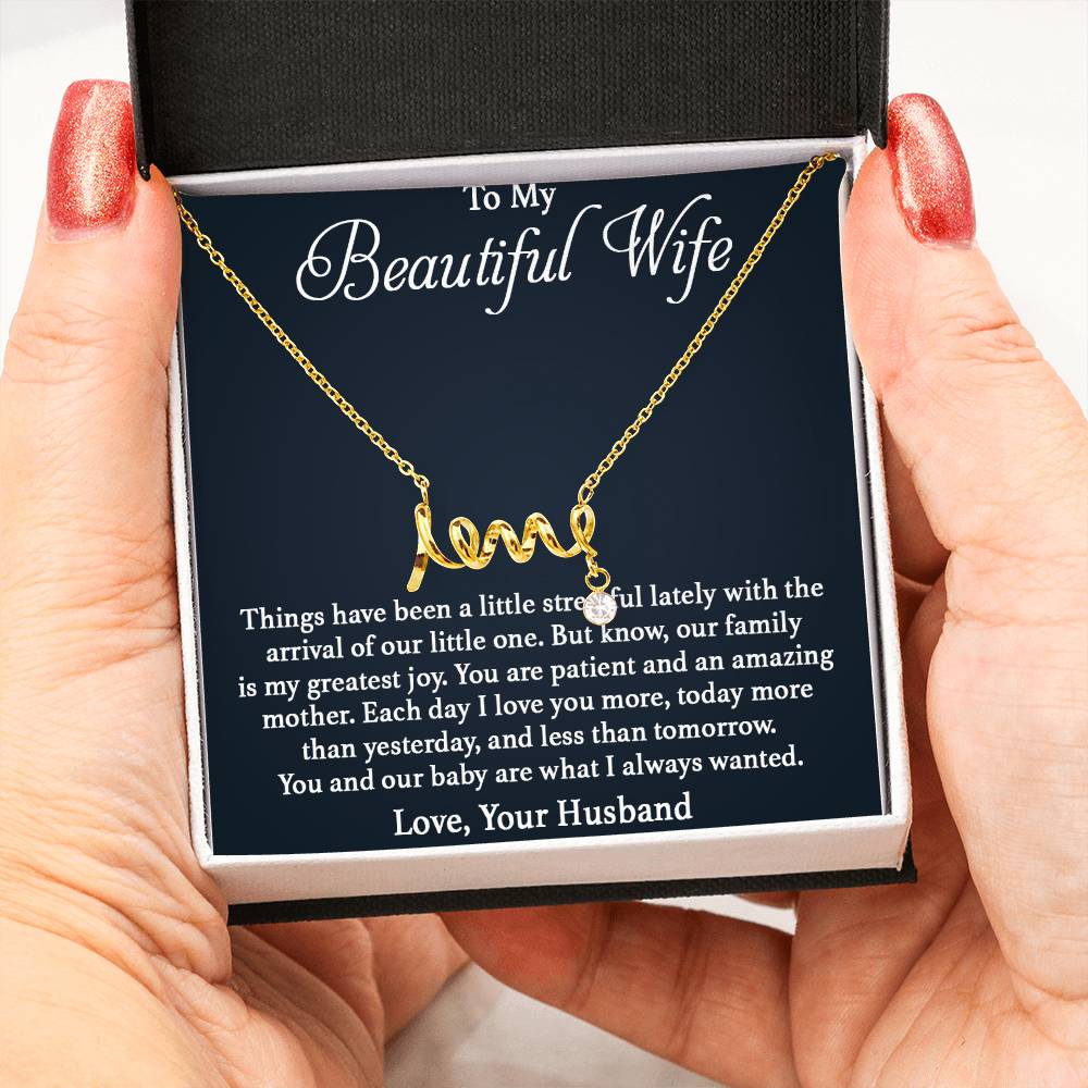 To My Beautiful Wife Necklace - Love Gift from Husband for Any Occasion - Scripted Love Necklace