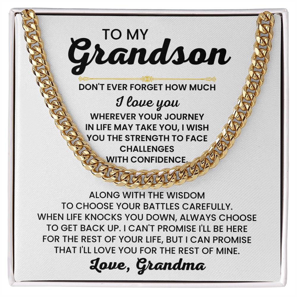 To My Grandson Necklace – Grandson Gift from Grandma – Cuban Link Chain