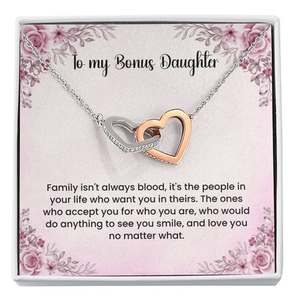 To My Bonus Daughter Necklace - Interlocking Hearts Necklace - Gift for Bonus Daughter