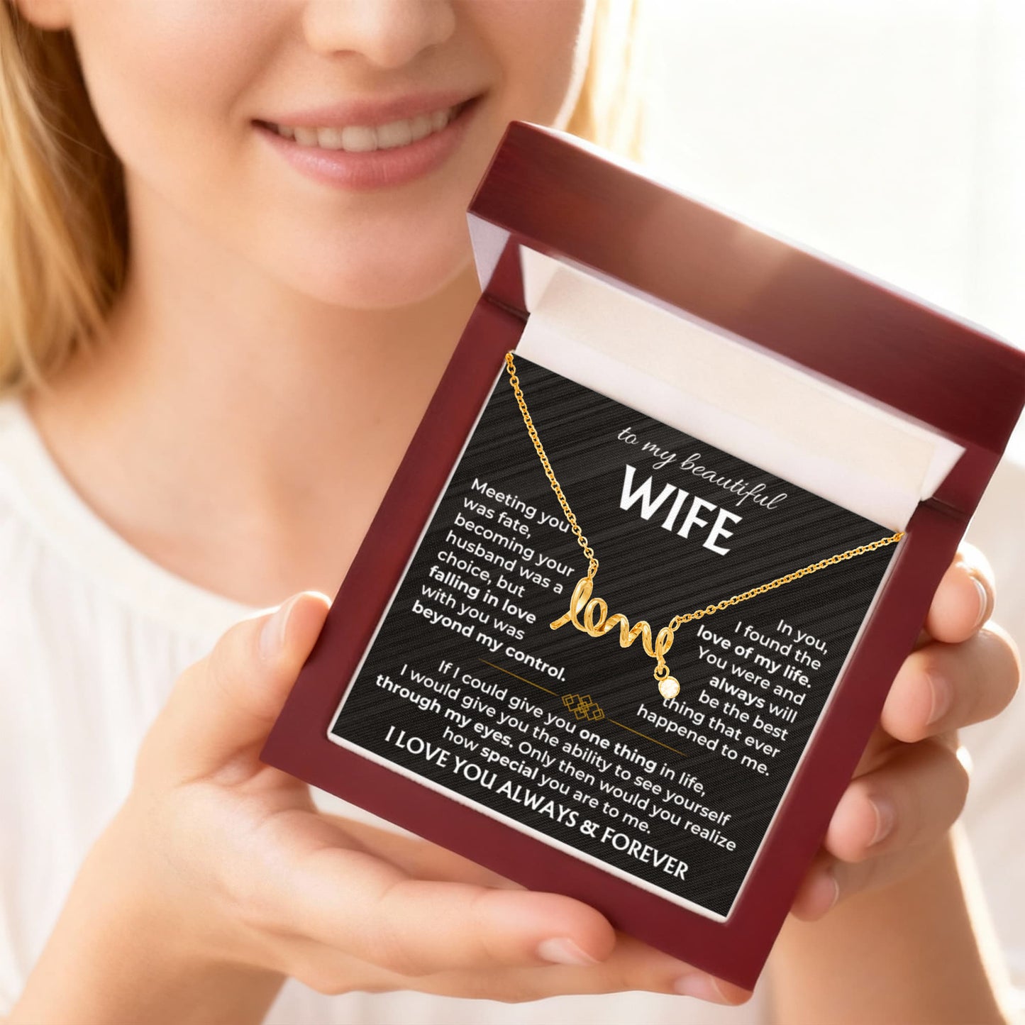 To My Wife Necklace - Holiday & Valentine’s Day Gift from Husband - Scripted Love Necklace