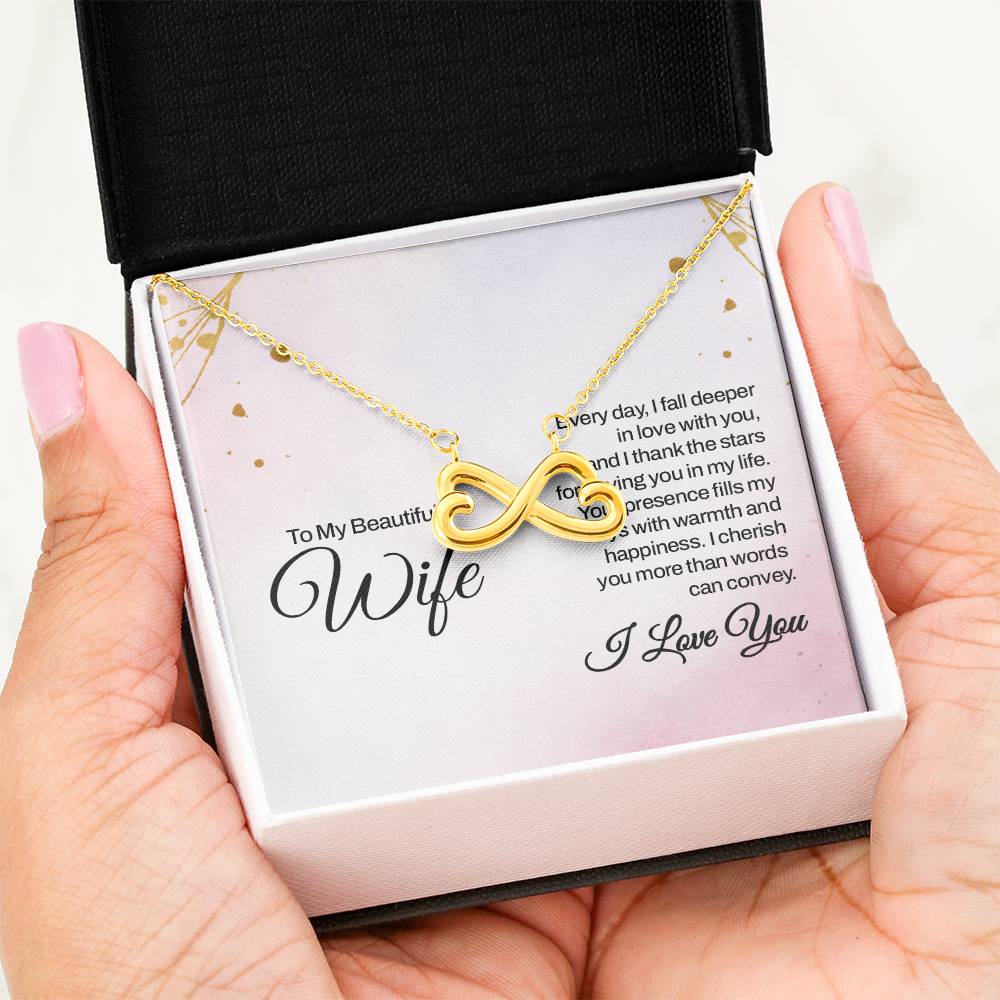 To My Beautiful Wife Necklace - Emotional Love Jewelry Gift from Husband for Valentine’s Day & Birthday Happiness - Endless Love Necklace