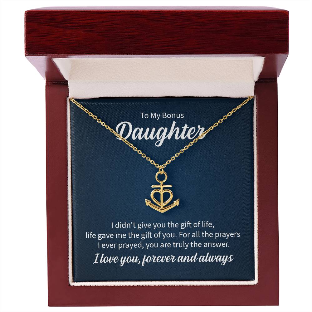 To My Bonus Daughter Necklace – Perfect Daughter Gift for Graduation & Birthday – Anchor Pendant Necklace