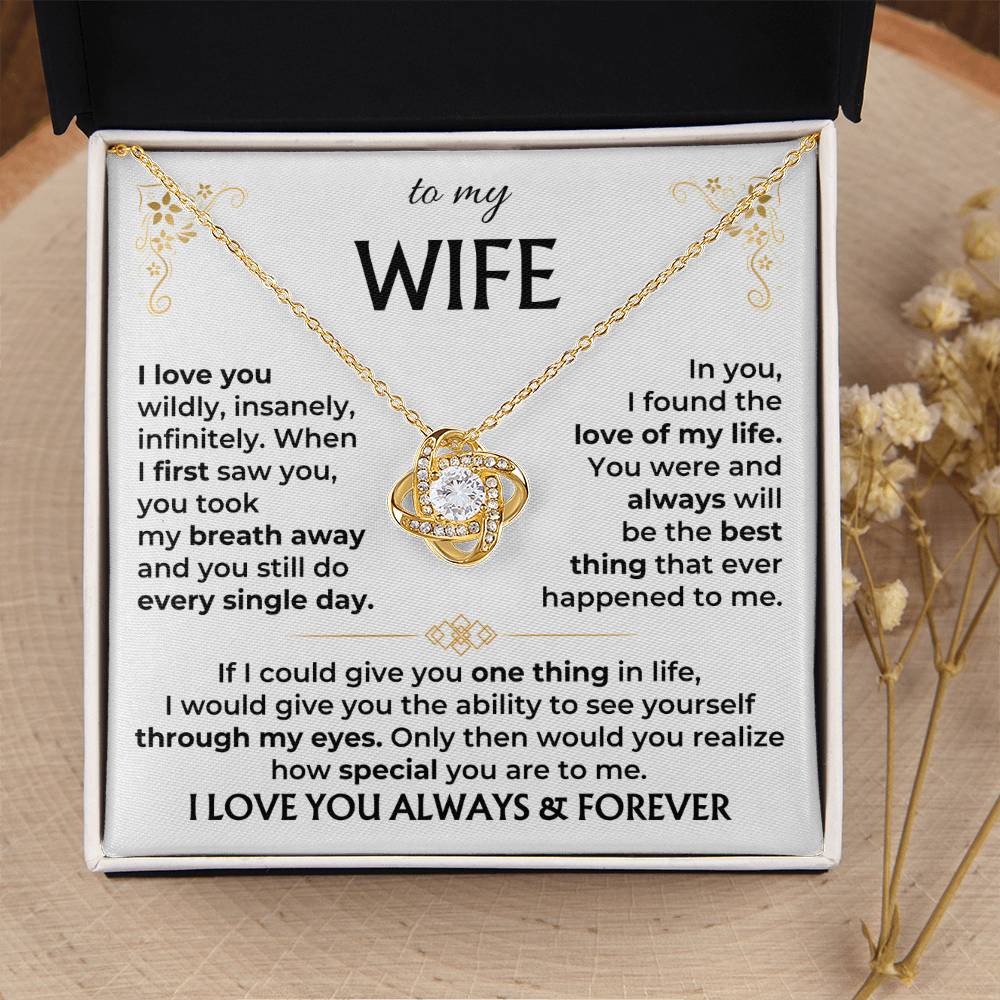 To My Wife Necklace - Best Surprise Gift for Wife from Husband for Anniversary, Christmas & Valentine’s Day - Love Knot Necklace