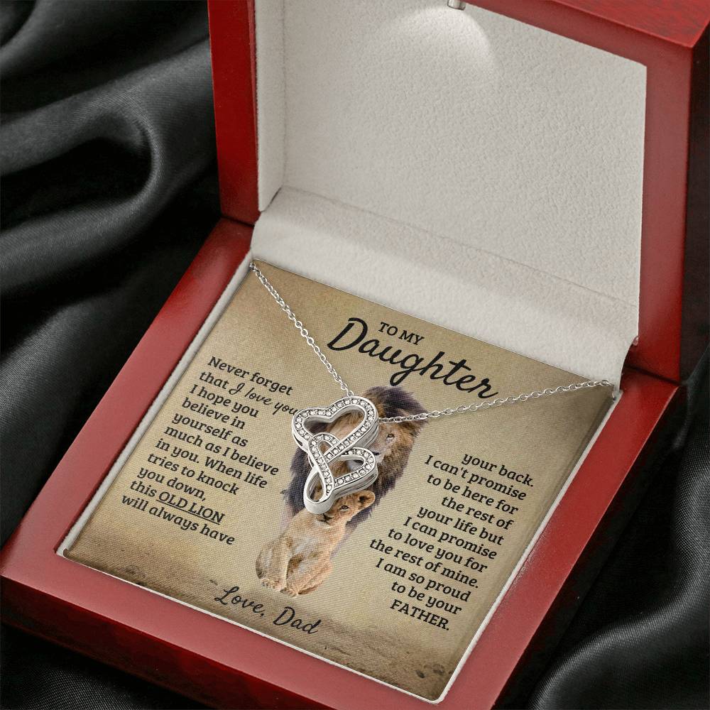 To My Daughter Necklace - Birthday Jewelry Gift from Dad - Old Lion - Heart-to-heart Pendant Necklace