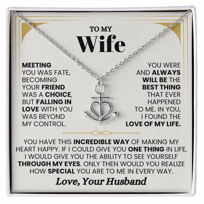To My Wife Necklace - Emotional Love Jewelry Gift from Husband for Valentine’s Day & Birthday Happiness - Anchor Pendant Necklace