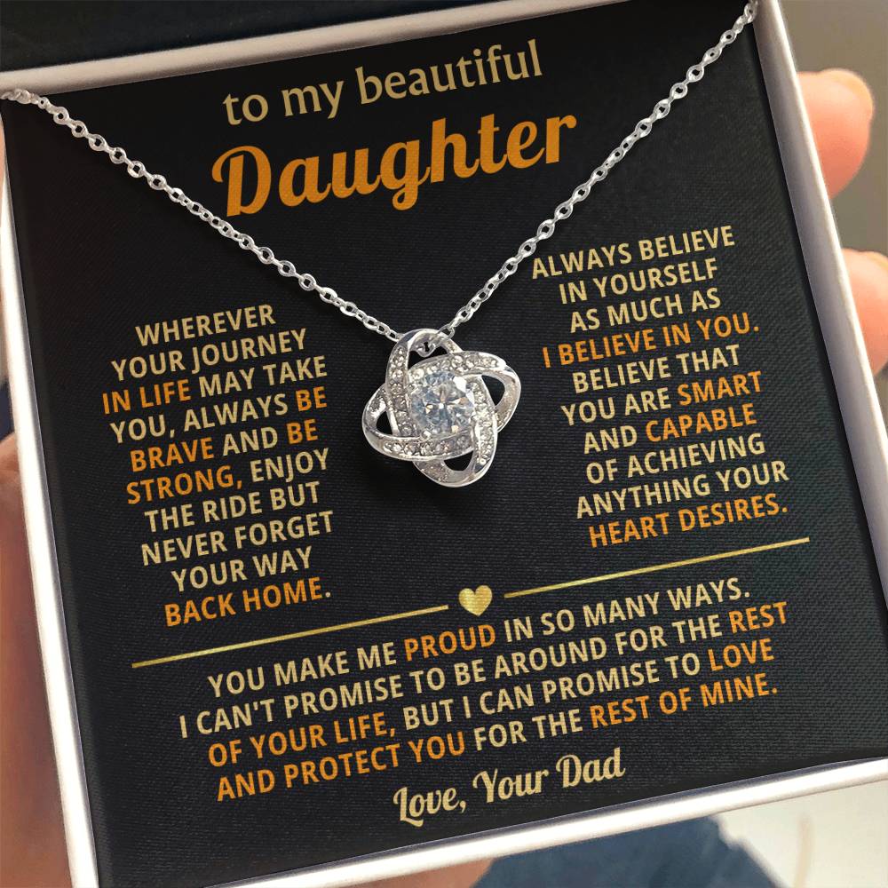 To My Daughter Necklace – Graduation & Christmas Gift from Dad – Love Knot Necklace