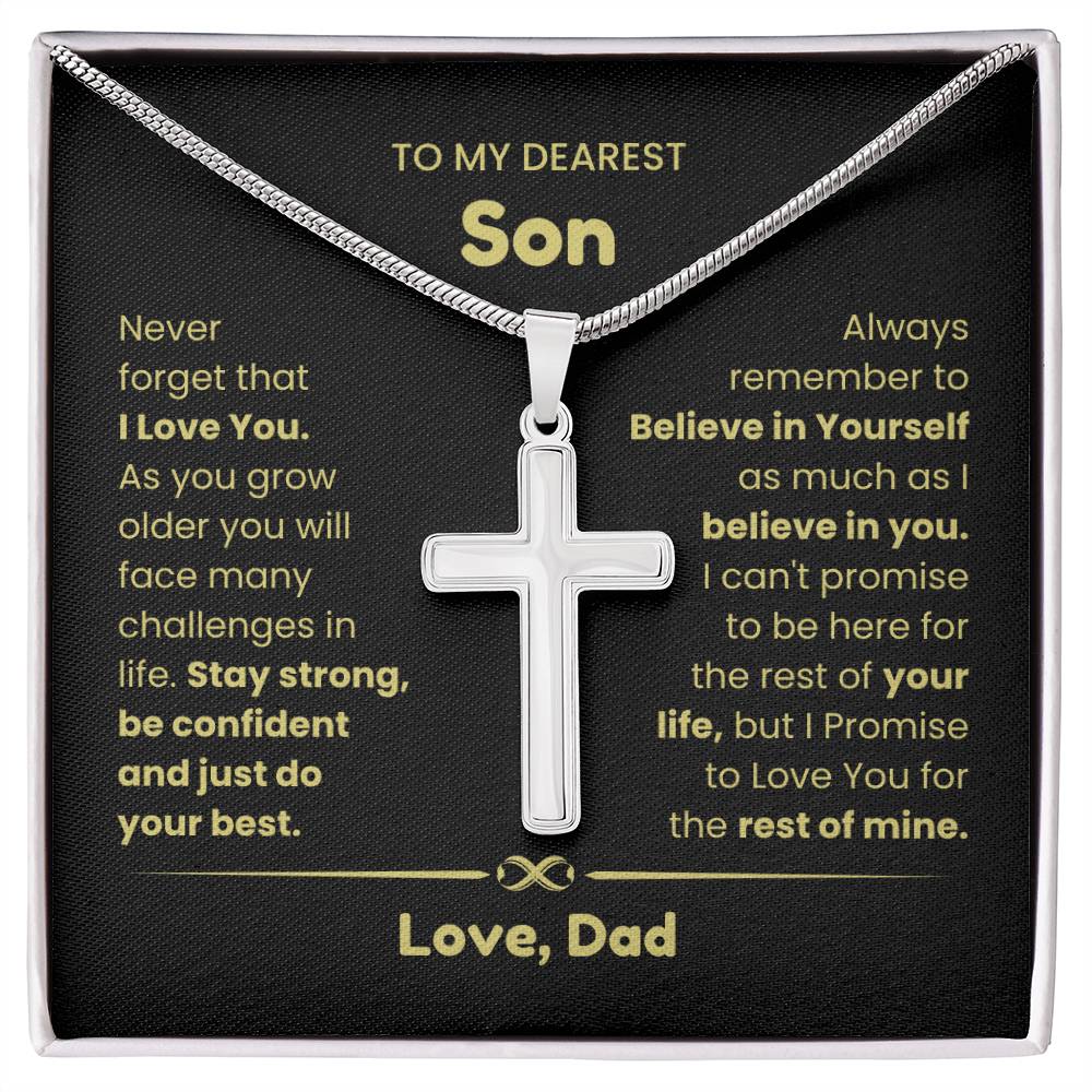 To My Son - As you grow older you will face many challenges in life - Son Gift from Dad - Artisan Cross Necklace