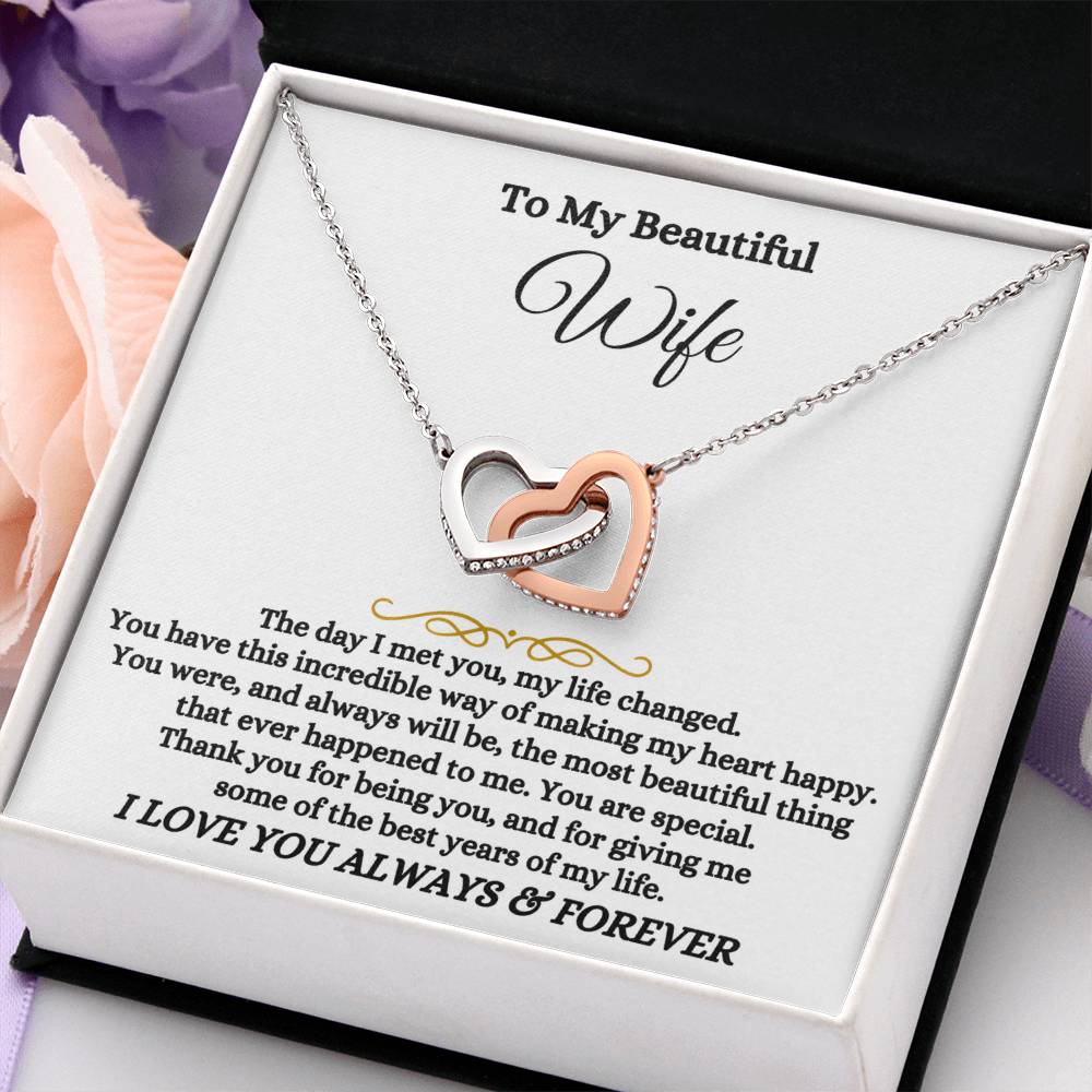 To My Wife Necklace - Meaningful Gift from Husband for Valentine’s Day - Interlocking Hearts Necklace