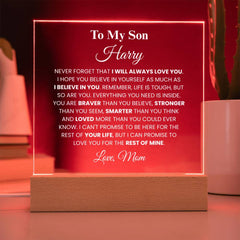 Heartfelt Acrylic Gift for Son, Inspirational Message Keepsake from Mom, To My Son