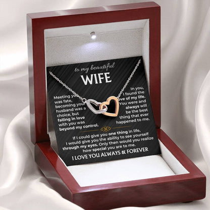 To My Wife Necklace from Husband - Emotional Jewelry Gift for Anniversary, Birthday & Valentine’s Day - Interlocking Hearts Necklace