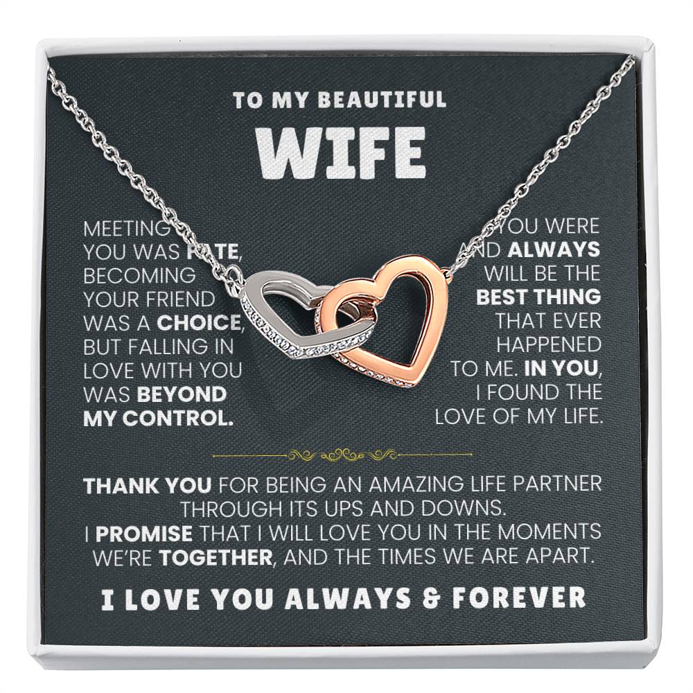 To My Wife Necklace - Surprise Gift from Husband for Birthday, Valentine’s Day & Anniversary - Interlocking Hearts Necklace