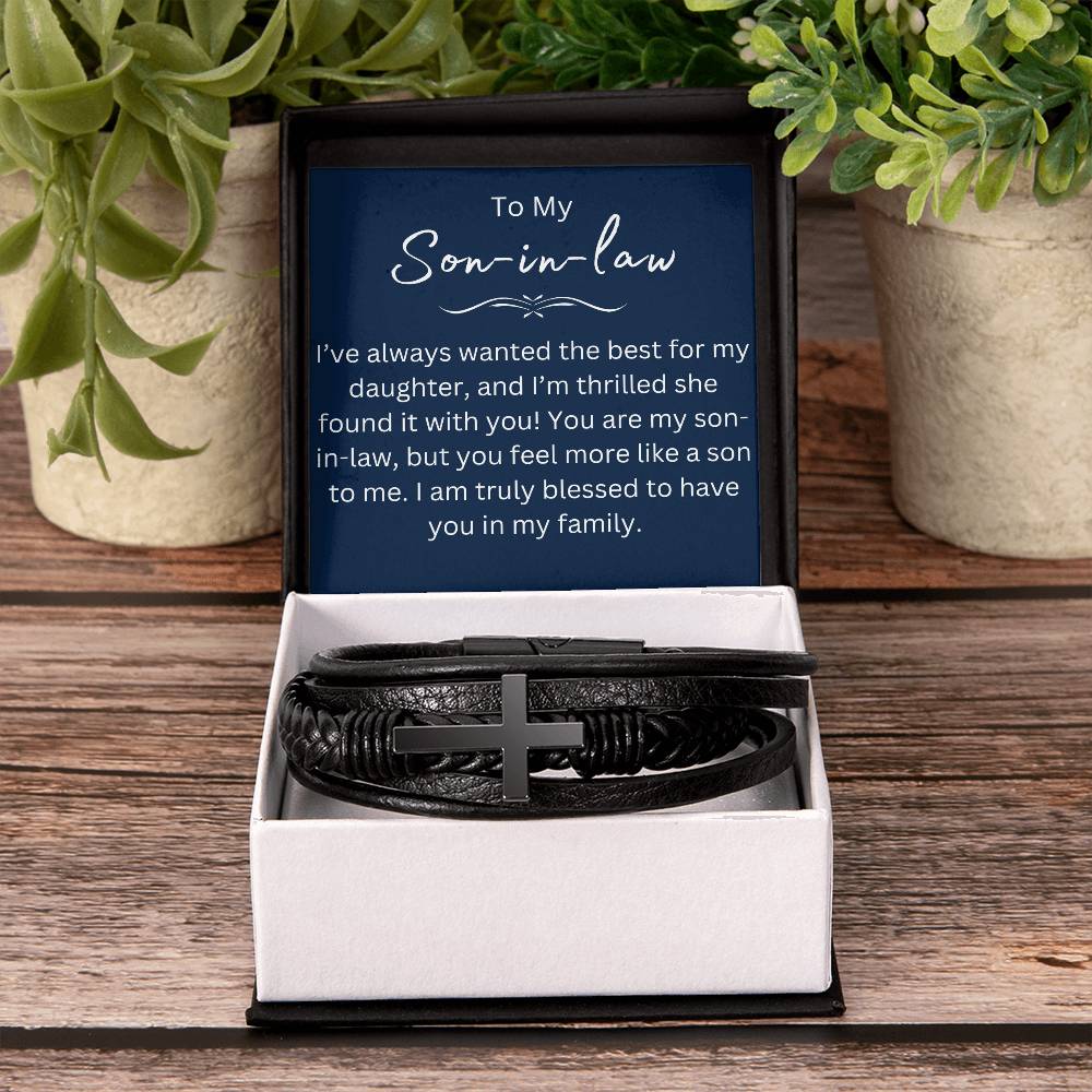 To My Son In Law – Holiday, Birthday, Graduation Gift – Men’s Cross Bracelet