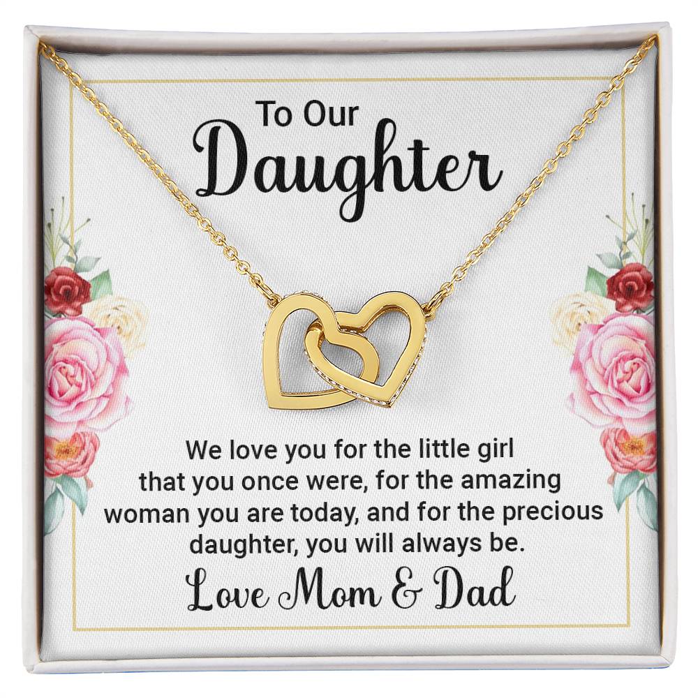 To Our Daughter Necklace – Daughter Graduation & Birthday Present from Mom and Dad – Interlocking Hearts Necklace