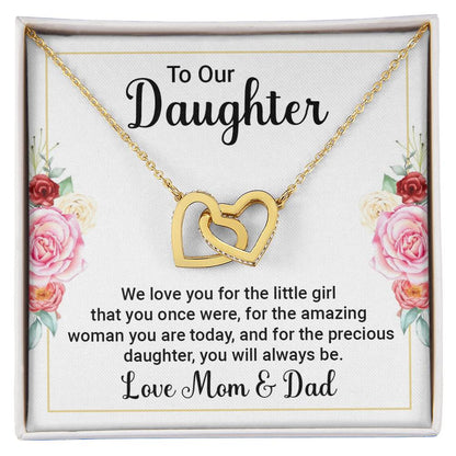 To Our Daughter Necklace – Daughter Graduation & Birthday Present from Mom and Dad – Interlocking Hearts Necklace