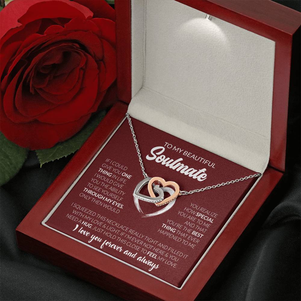 To My Beautiful Soulmate Necklace - Soulmate Gift for Her for Holiday Celebrations & Romance - Interlocking Hearts Necklace