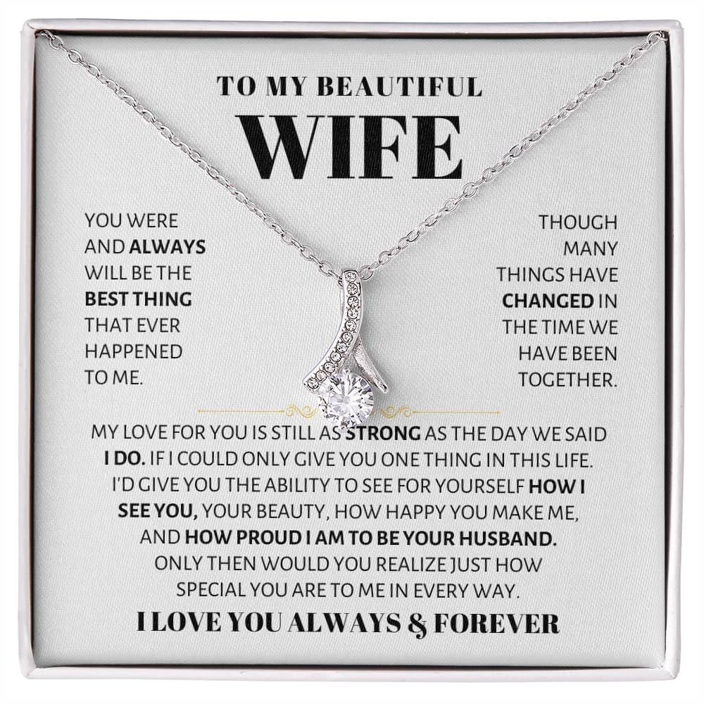 To My Beautiful Wife Necklace - Sweetest Gift for Wife from Husband for Valentine’s Day, Anniversary & Birthday Joy - Alluring Beauty Necklace