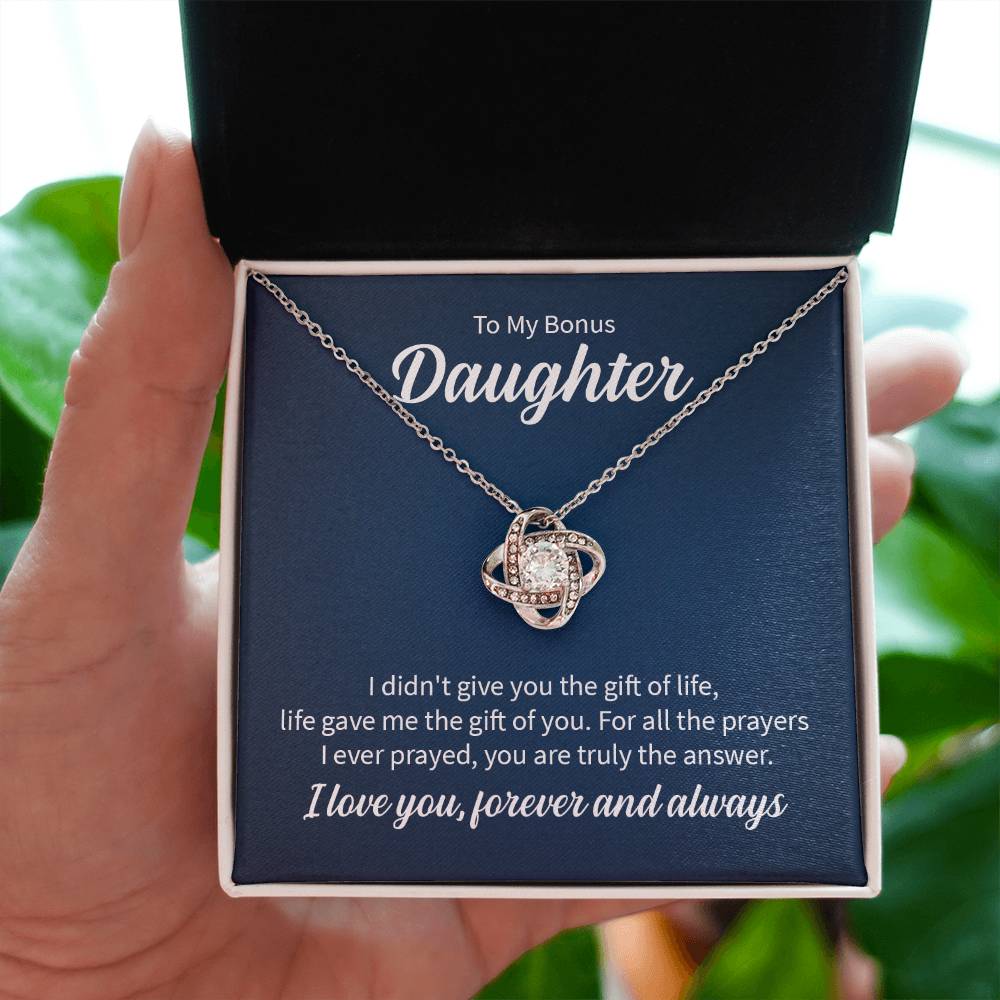 To My Bonus Daughter - Love Knot Necklace for Birthday, Graduation and Christmas