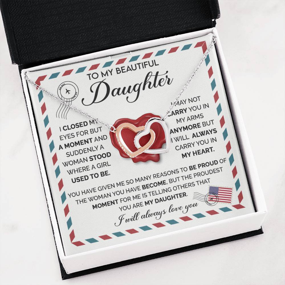 To My Daughter Necklace – Daughter Birthday Graduation Celebration Gift – Interlocking Hearts Necklace