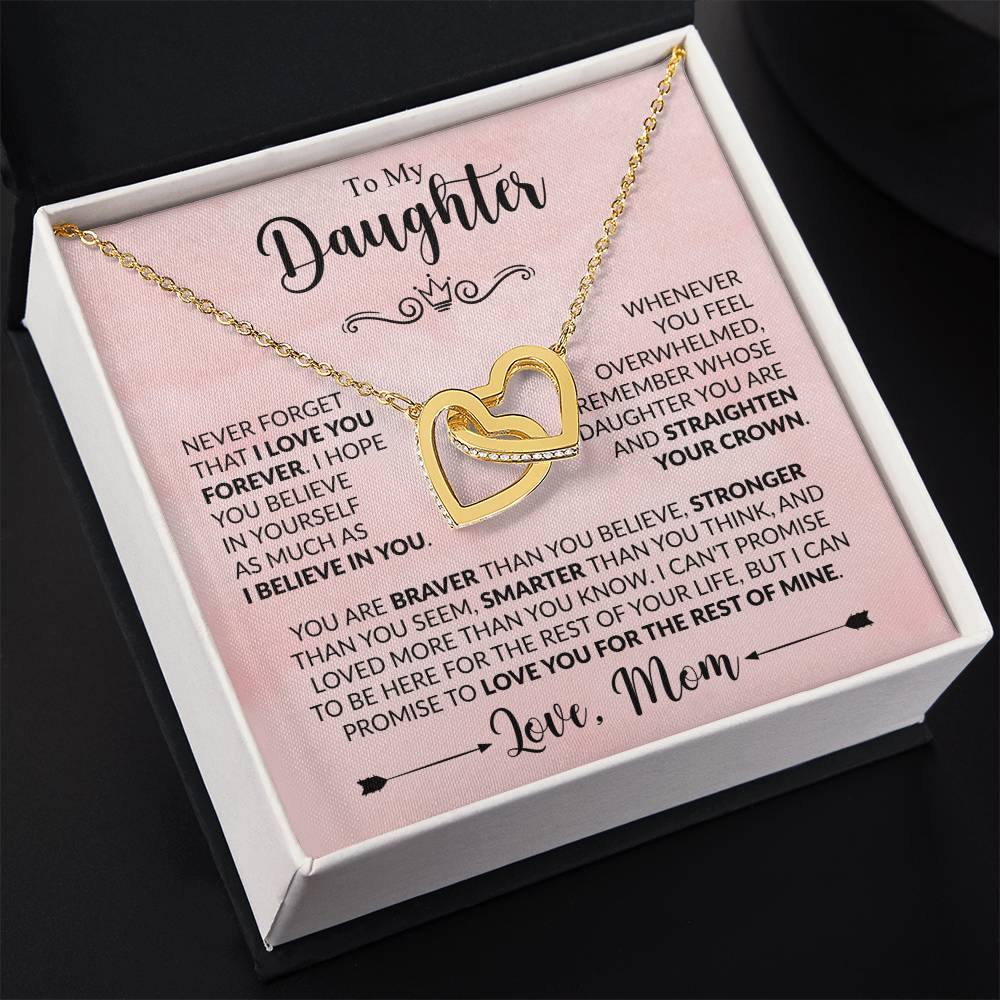 To My Daughter Necklace – Daughter’s Jewelry Gift by Mom – Interlocking Hearts Necklace