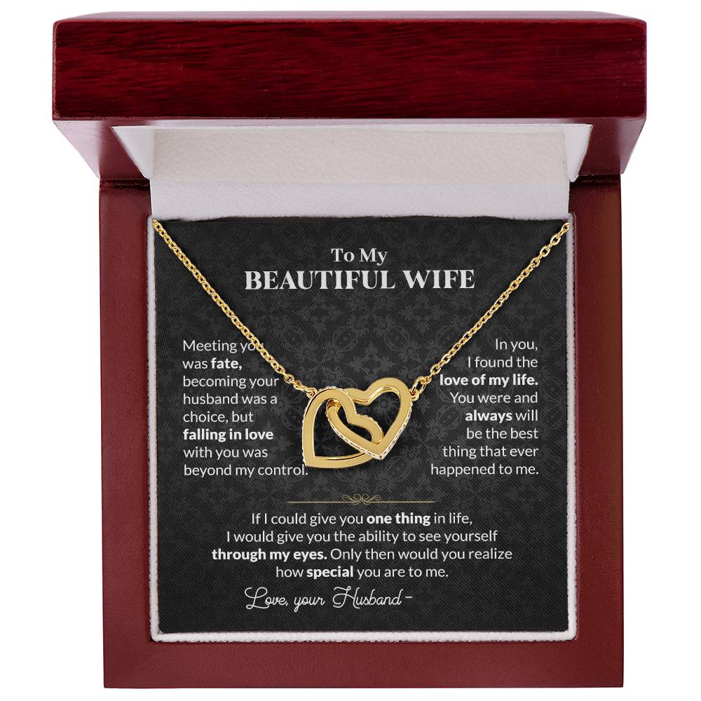 To My Beautiful Wife Necklace - Jewelry Gift for Wife from Husband to Celebrate Love on Valentine’s Day & More - Interlocking Hearts Necklace
