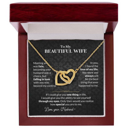 To My Beautiful Wife Necklace - Jewelry Gift for Wife from Husband to Celebrate Love on Valentine’s Day & More - Interlocking Hearts Necklace