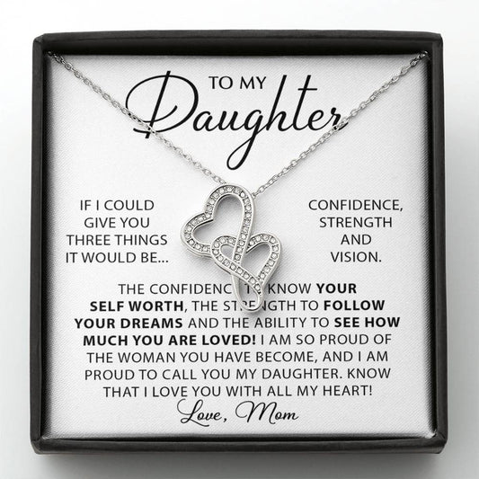 To My Daughter Necklace – Daughter Birthday Graduation Keepsake from Mom – Heart-to-heart Pendant Necklace