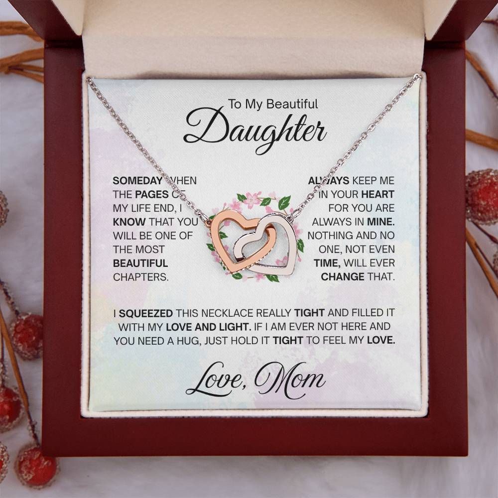 To My Beautiful Daughter Necklace - Always keep me in your heart - Gift for Daughter from Mom - Interlocking Hearts Necklace