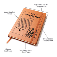 Engraved Leather Journal Gift, Sentimental Notebook for Sister from Brother, Heartfelt Travel Diary, Inspirational Keepsake, To My Amazing Sister