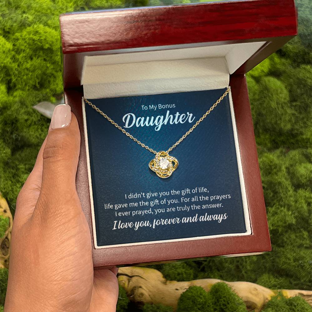 To My Bonus Daughter - Love Knot Necklace for Birthday, Graduation and Christmas