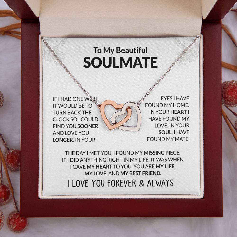 To My Beautiful Soulmate Necklace - Jewelry Gift for Her for Celebrating Romantic Moments - Interlocking Hearts Necklace